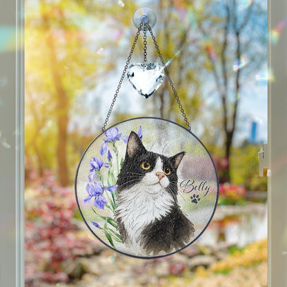 Netecom Personalized Cat Portrait Stained Glass Crystal Suncatcher –  Custom Pet Memorial Gift, Pet Photo Glass Art for Cat and Dog Lovers, Window Hanging