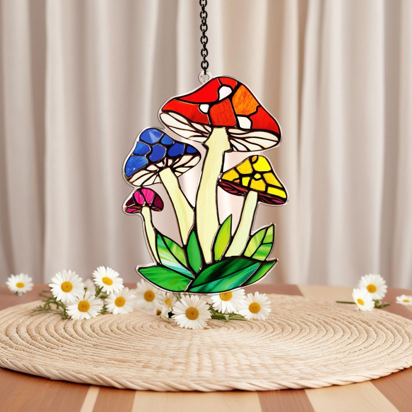 Netecom Mushroom Suncatcher Acrylic Window Hanging, Fly Mushroom Wall Art Decor, Flat 2D Plant Suncatcher, Mushroom Home Decor Gift