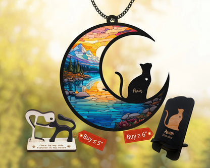 Netecom 10'' Cat Memorial Suncatcher – Custom Cat Name Remembrance Ornament, Loss of Pet Sympathy Gift, Cat Mom Memorial Decor, Pet Passing Away Decor