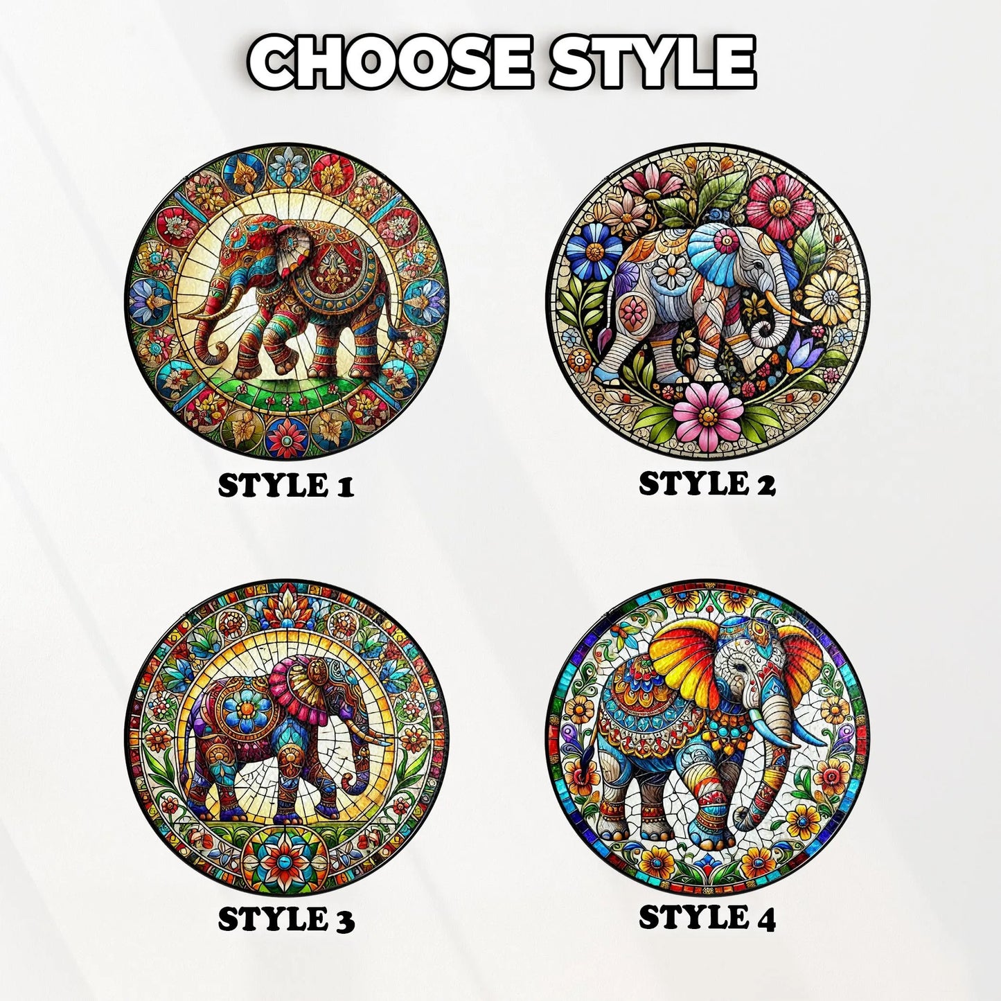 Netecom Elephant Stained Glass Suncatcher – Mandala Elephant Window Hanging Decor, Nature Animal Art, Gift for Elephant Lovers, Mom and Friends