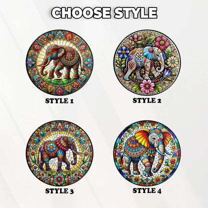 Netecom Elephant Stained Glass Suncatcher – Mandala Elephant Window Hanging Decor, Nature Animal Art, Gift for Elephant Lovers, Mom and Friends