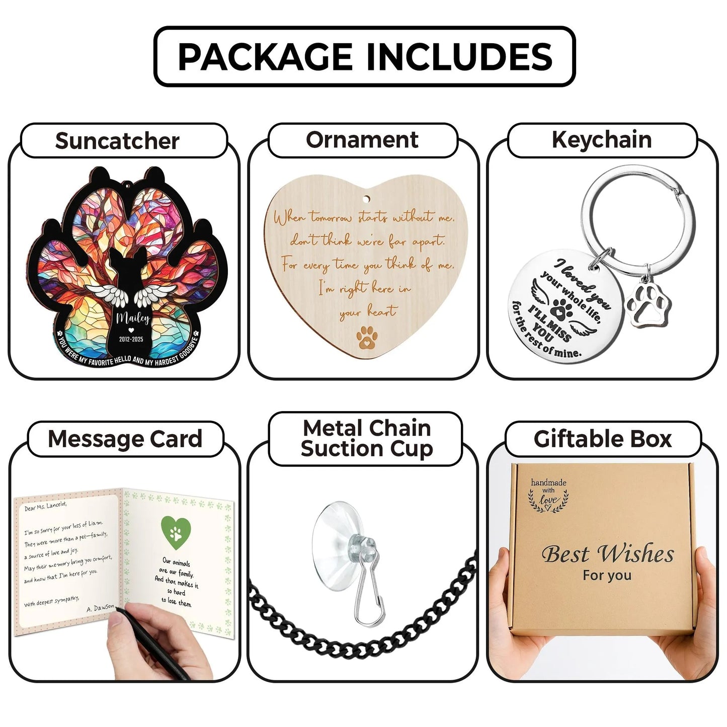 Netecom Personalized Dog Memorial Suncatcher Gift – Custom Pet Loss Ornament, Rainbow Bridge Remembrance Set with Keychain and Sympathy Card