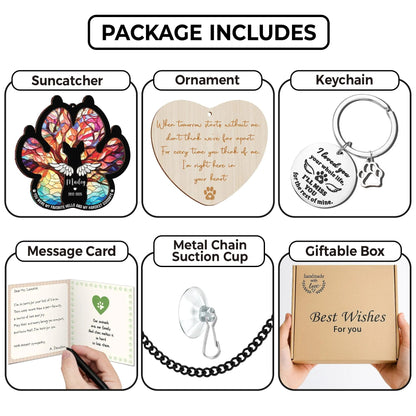 Netecom Personalized Dog Memorial Suncatcher Gift – Custom Pet Loss Ornament, Rainbow Bridge Remembrance Set with Keychain and Sympathy Card