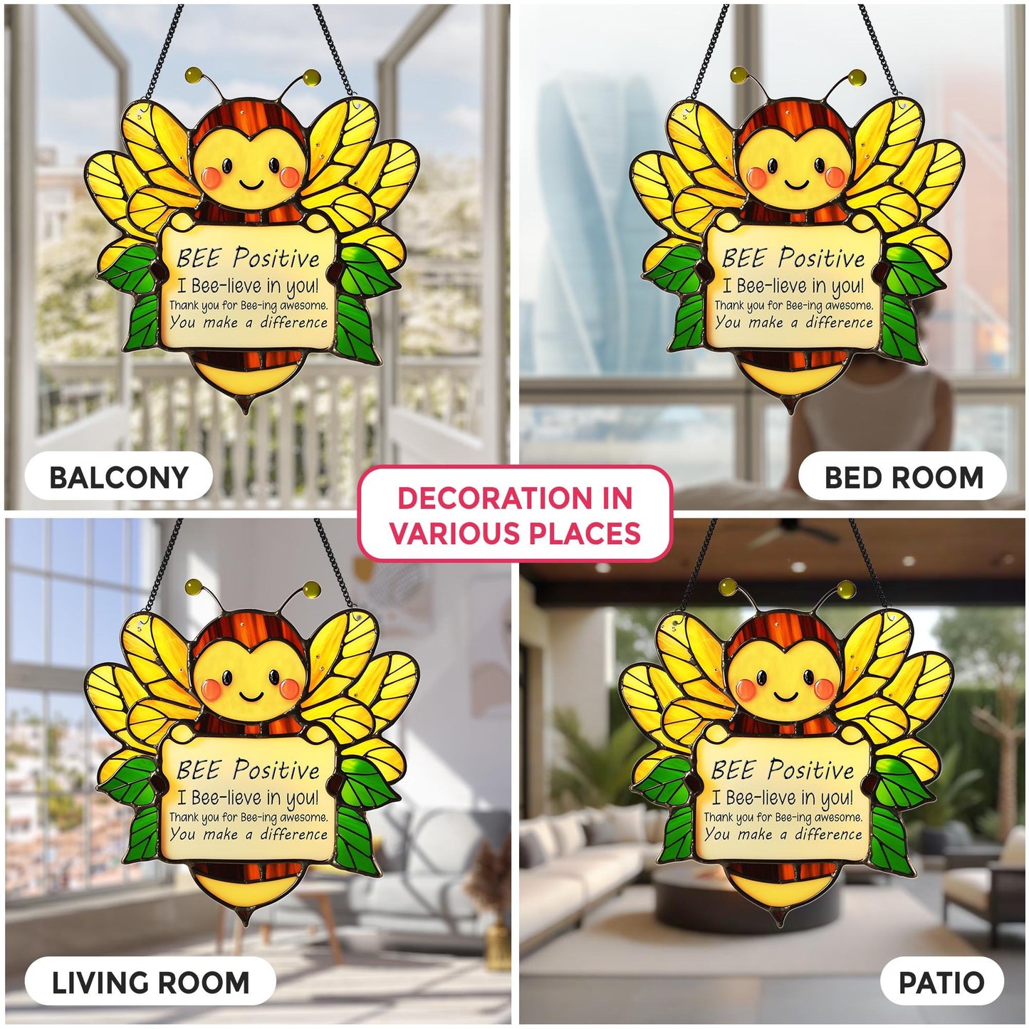 Netecom Acrylic Bee Sunflower Suncatcher, Emotional Support Gift, Inspirational Window Art for Home, Office, Teacher Appreciation