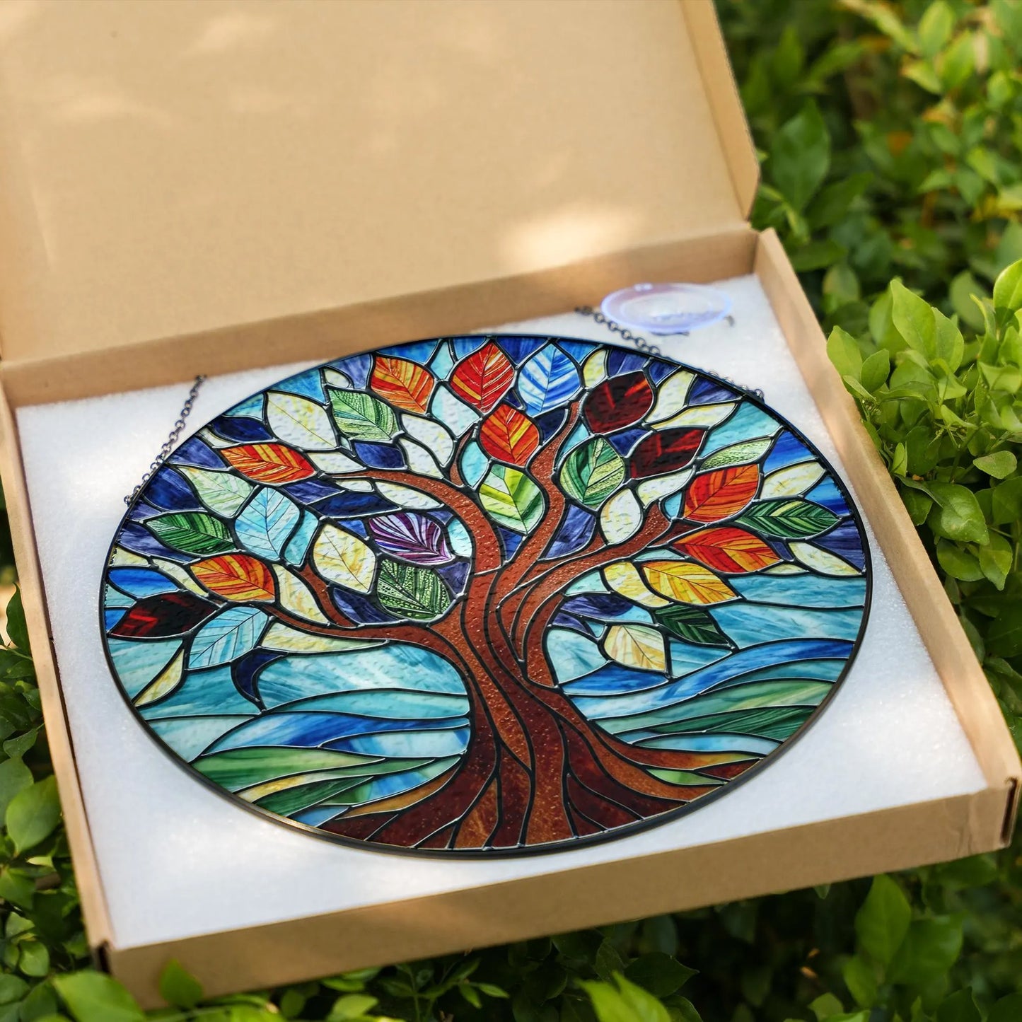 Netecom Personalized Tree of Life Stained Glass Suncatcher, Custom Window Hanging, Crystal Sun Catcher Home Decor Gift, Spiritual Glass Ornament