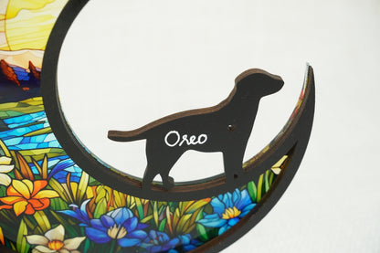 Netecom Labrador Retriever Dog Memorial Suncatcher – Personalized Pet Loss Sympathy Gift, Personalized Dog Passing Ornament, Acrylic and Wood Remembrance Decoration