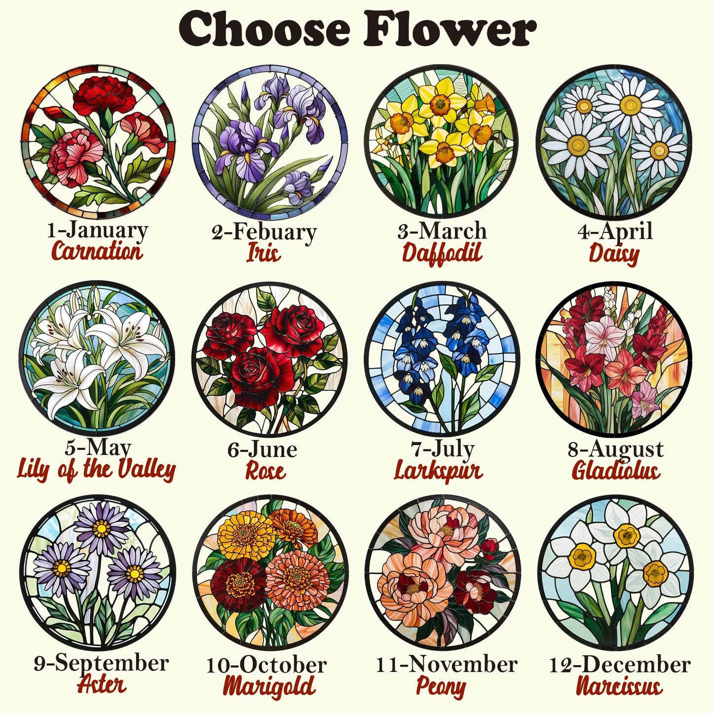 Netecom Iris Flowers Stained Glass Suncatcher – February Birth Month Flower, Wildflower Nature Lover Gift for Mom, Grandma, Couples, Valentine’s Day Gift