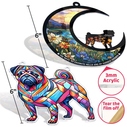 Netecom Pack of 2 Pug Memorial Suncatchers – Dog Remembrance Keepsake, Loss of Dog Memorial Ornament, Pug Decor, Window Hanging
