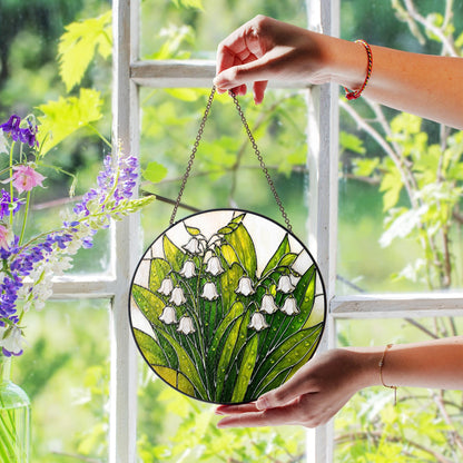 Netecom Lily of the Valley Glass Suncatcher – Spring Flower Ornament, Window Hanging Home Decor, New House Gift for Mom, Nana Mother
