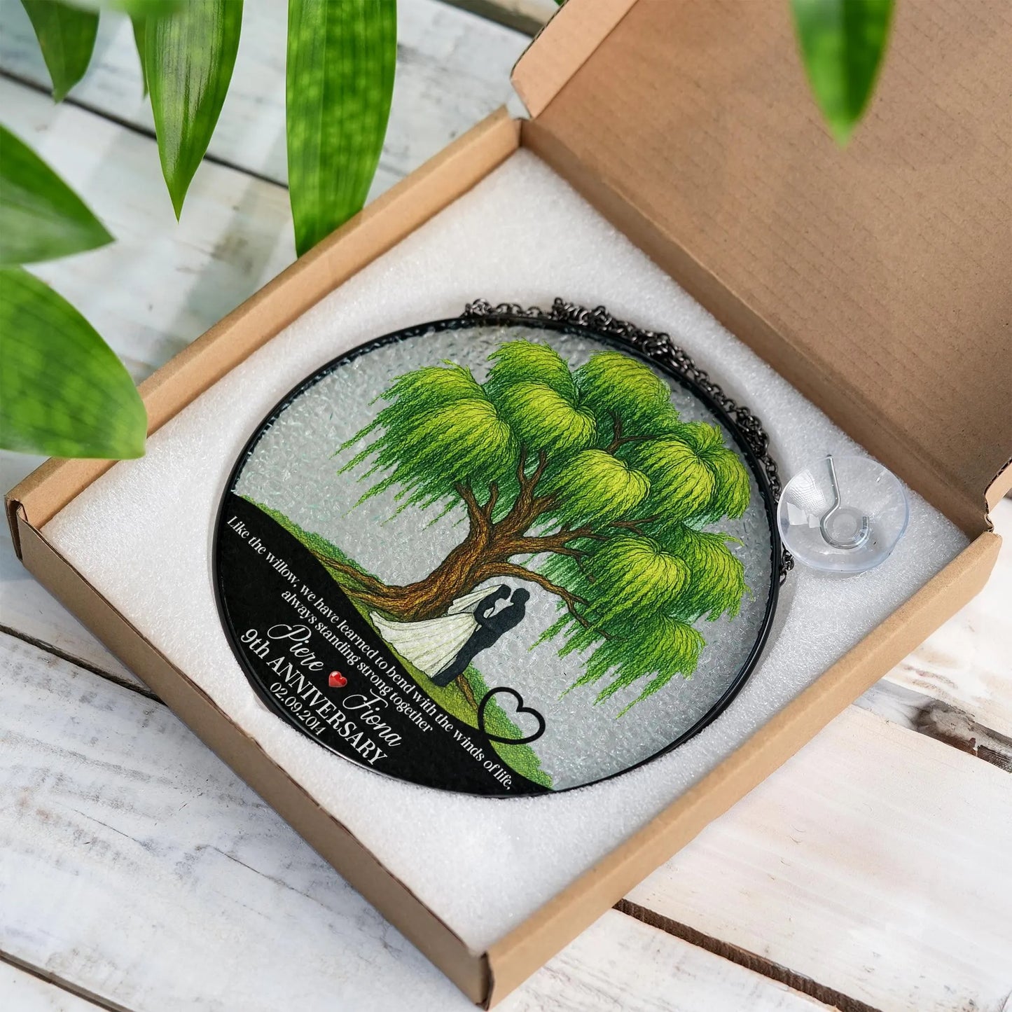 Netecom 9th Anniversary Willow Stained Glass Suncatcher – Personalized Willow Tree Gift, Romantic Keepsake for Couple, Love Anniversary Ornament