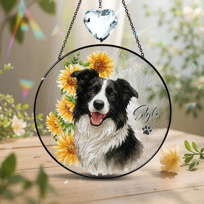 Netecom Personalized Pet Portrait Stained Glass Suncatcher – Custom Pet Memorial Gifts for Dogs and Cats, Handmade Pet Sympathy Window Hanging, Pet Remembrance Keepsake