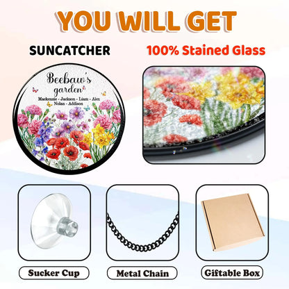 Netecom Personalized Birth Flowers Stained Glass Suncatcher – Custom Grandma’s Garden Gift, Floral Gift for Mom Grandma from Grandkids