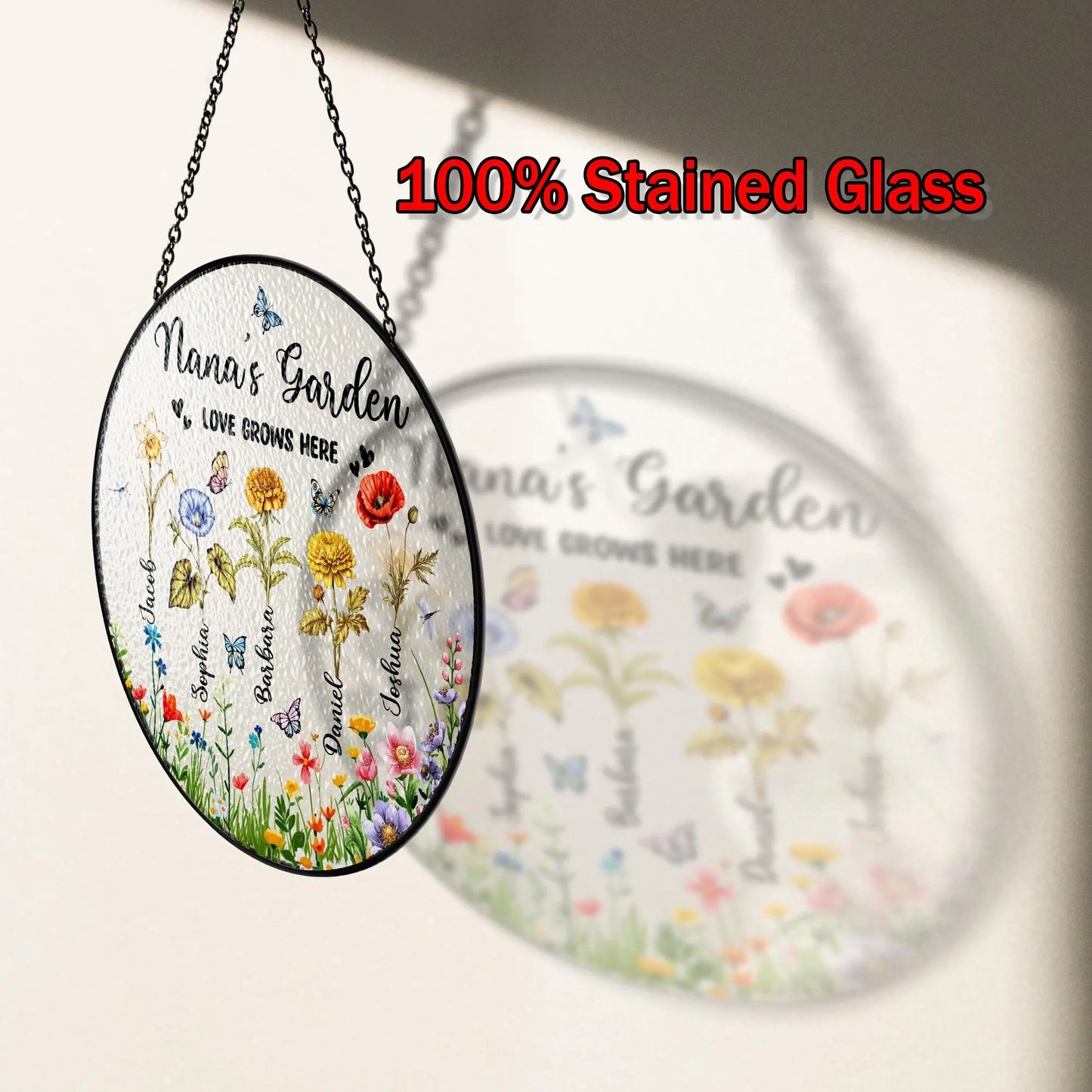 Netecom Personalized Grandma's Garden Suncatcher – Floral Gift for Grandmother, Mother’s Day Window Hanging, Grandkids Decor, Custom Family Keepsake