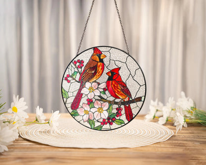 Netecom Cardinal Stained Glass Suncatcher – Male and Female Cardinal Window Hanging, Glass Art Home Decor, Memorial Gift for Cardinal Lovers, Women’s Gift