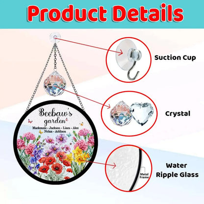 Netecom Personalized Birth Flowers Stained Glass Suncatcher – Custom Grandma’s Garden Gift, Floral Gift for Mom Grandma from Grandkids