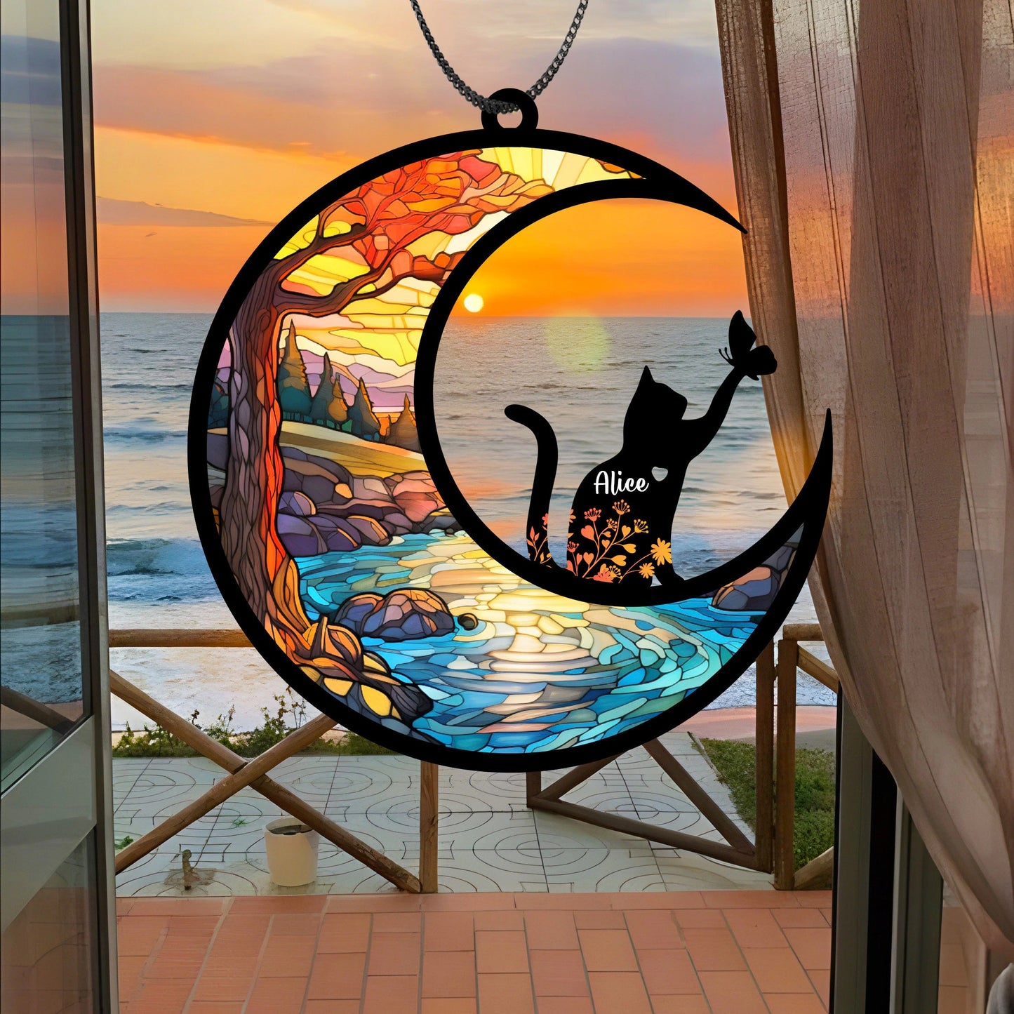 Netecom Personalized Cat Memorial Suncatcher – Custom Rainbow Bridge Pet Loss Ornament, Acrylic Pet Name Remembrance Gift, Sympathy Gift for Cat Lovers