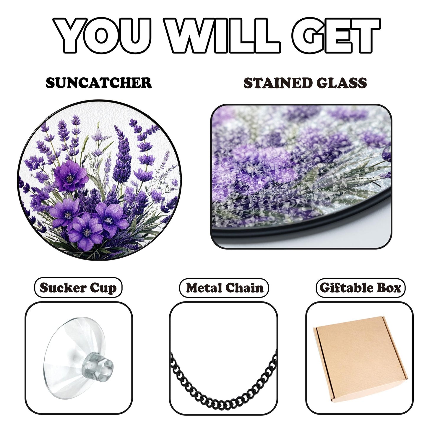 Netecom Violet Flower Stained Glass Suncatcher, Window Hanging Floral Art, Garden Window Decor, Mother’s Day Gift for Mom Grandma