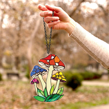 Netecom Mushroom Suncatcher Acrylic Window Hanging, Fly Mushroom Wall Art Decor, Flat 2D Plant Suncatcher, Mushroom Home Decor Gift