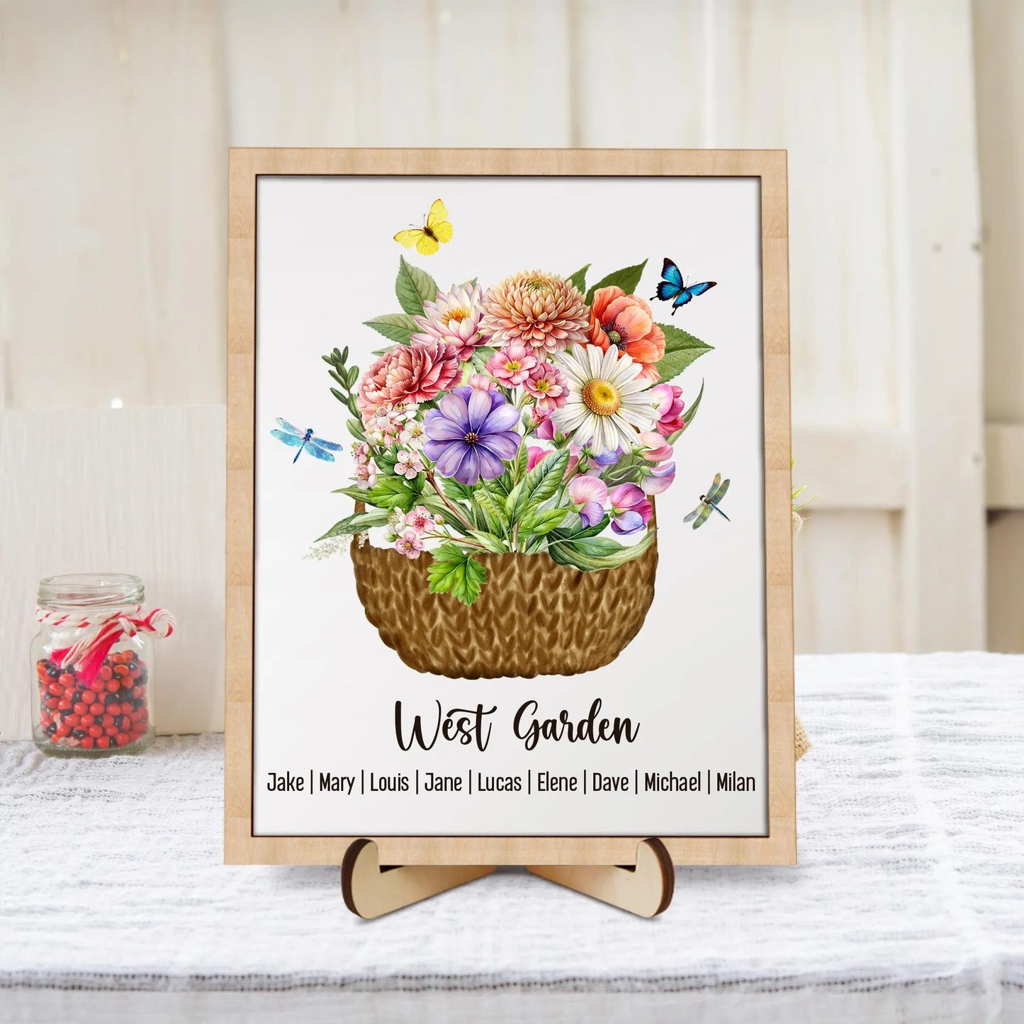 Netecom Personalized Birth Flower Family Wooden Frame Custom Birth Month Garden Sign Mother’s Day Gift for Mom Nana Grandma Wall Art Decor