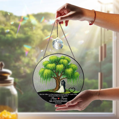 Netecom 9th Anniversary Willow Stained Glass Suncatcher – Personalized Willow Tree Gift, Romantic Keepsake for Couple, Love Anniversary Ornament