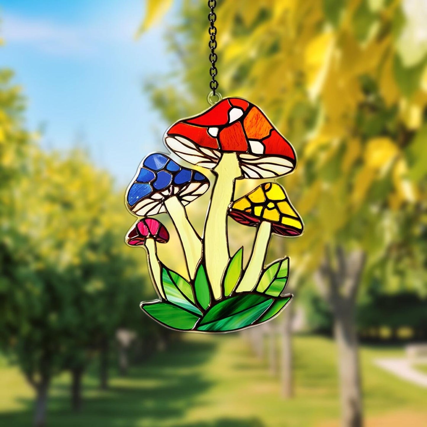Netecom Mushroom Suncatcher Acrylic Window Hanging, Fly Mushroom Wall Art Decor, Flat 2D Plant Suncatcher, Mushroom Home Decor Gift