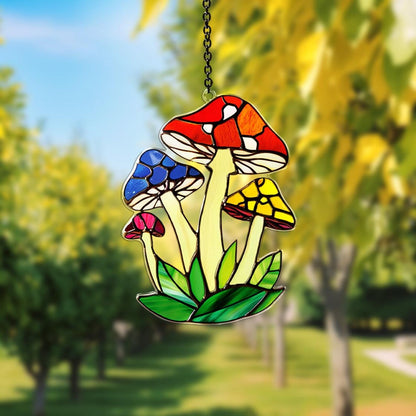 Netecom Mushroom Suncatcher Acrylic Window Hanging, Fly Mushroom Wall Art Decor, Flat 2D Plant Suncatcher, Mushroom Home Decor Gift