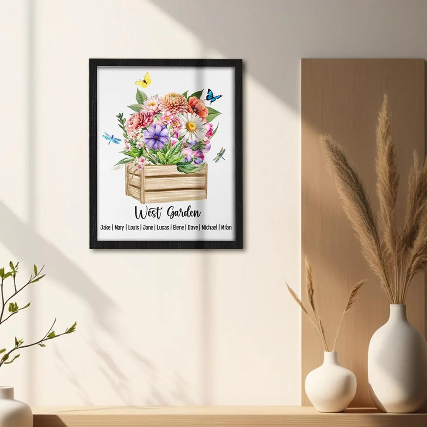 Netecom Personalized Birth Flower Family Wooden Frame Custom Birth Month Garden Sign Mother’s Day Gift for Mom Nana Grandma Wall Art Decor