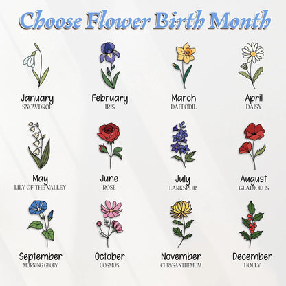 Netecom Grandma’s Garden Wooden Heart Frame Birth Month Flower Sign First Mom Now Grandma Gift Mother’s Day Keepsake