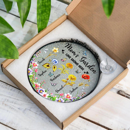 Netecom Personalized Grandma's Garden Suncatcher – Floral Gift for Grandmother, Mother’s Day Window Hanging, Grandkids Decor, Custom Family Keepsake