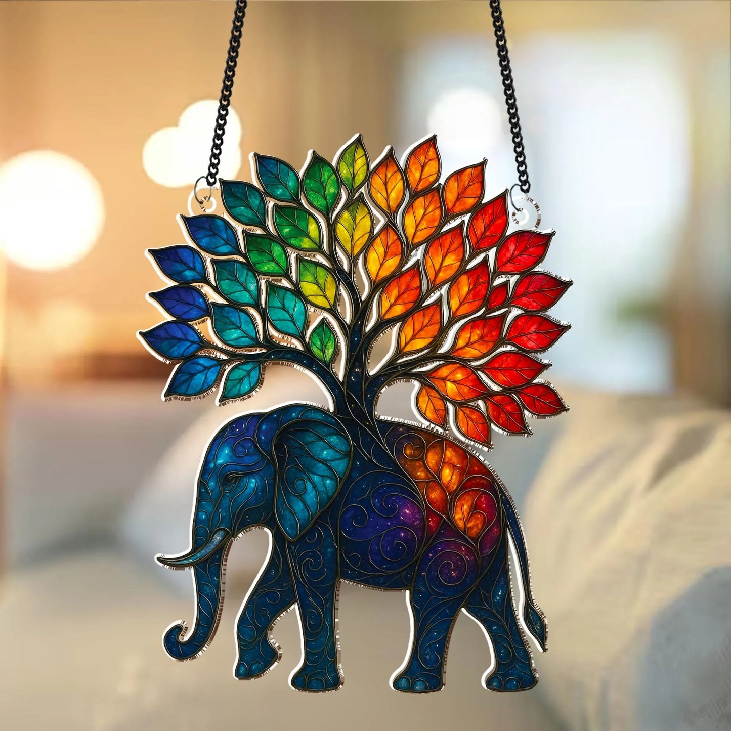 Netecom Elephant and Tree Acrylic Suncatcher – Elephant Window Decor, Home Wall Art, Gift for Elephant Lovers, Mom & Dad Gift