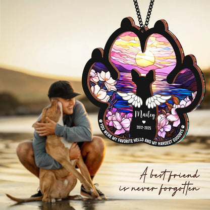Netecom Personalized Dog Memorial Suncatcher Gift – Custom Pet Loss Ornament, Rainbow Bridge Remembrance Set with Keychain and Sympathy Card