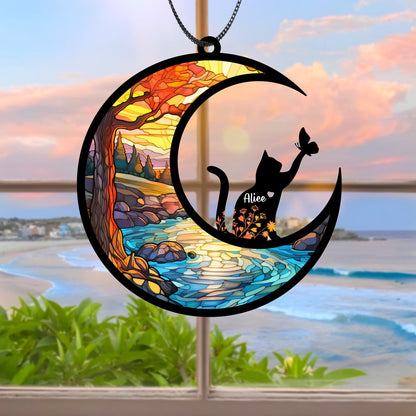 Netecom Personalized Cat Memorial Suncatcher – Custom Rainbow Bridge Pet Loss Ornament, Acrylic Pet Name Remembrance Gift, Sympathy Gift for Cat Lovers