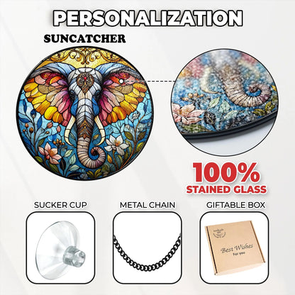 Netecom Elephant Stained Glass Suncatcher – Window Hanging Decor, Elephant Ornament Gift for Elephant Lovers, Nature and Animal Decor for Mom