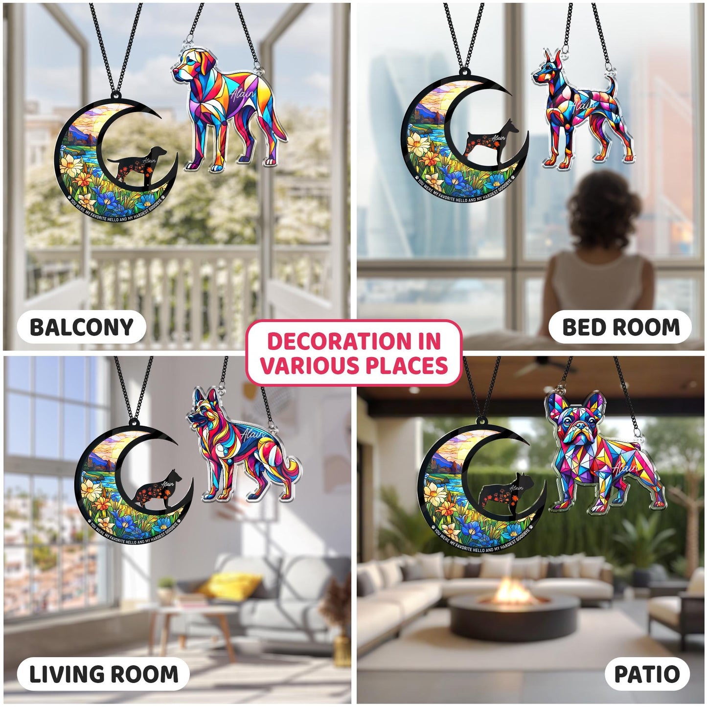 Netecom Pack of 2 Pug Memorial Suncatchers – Dog Remembrance Keepsake, Loss of Dog Memorial Ornament, Pug Decor, Window Hanging