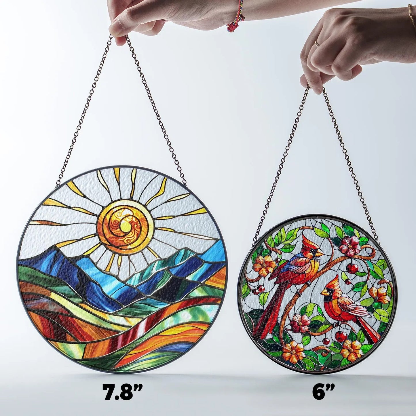 Netecom Mountain Range Stained Glass Suncatcher – Nature-Inspired Window Hanging, Sunrise and Sunset Decor for Home