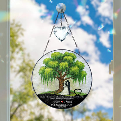 Netecom 9th Anniversary Willow Stained Glass Suncatcher – Personalized Willow Tree Gift, Romantic Keepsake for Couple, Love Anniversary Ornament