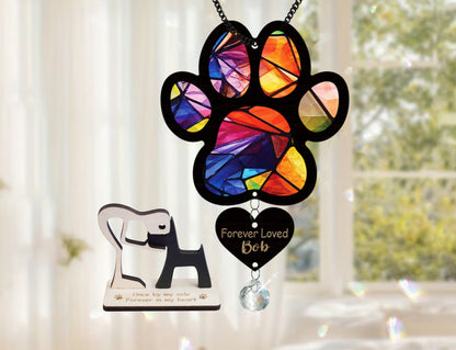Netecom Personalized Dog Memorial Crystal Suncatcher – Pet Loss Sympathy Gift, Dog Paw Ornament, Rainbow Bridge Dog Remembrance, Cat Memorial Window Hanging