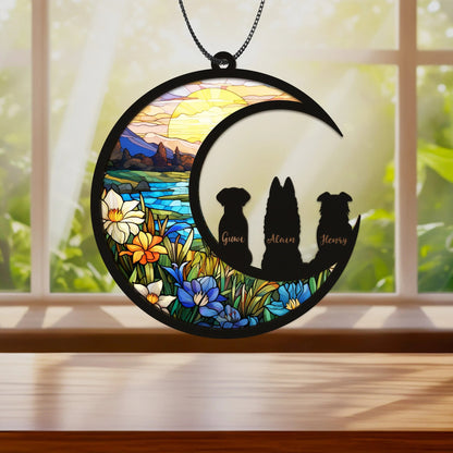 Netecom 2-3 Pets Passing Away Memorial Ornament – Dog & Cat Memorial Suncatcher, Loss of Pet Sympathy Gift, Dog Mom Stained Glass, Rainbow Bridge Remembrance