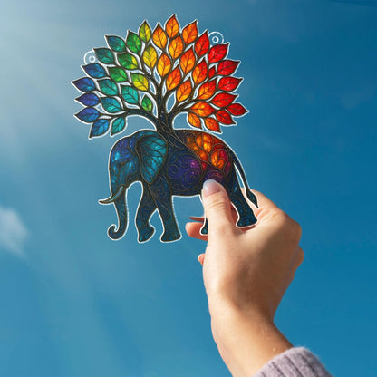 Netecom Elephant and Tree Acrylic Suncatcher – Elephant Window Decor, Home Wall Art, Gift for Elephant Lovers, Mom & Dad Gift