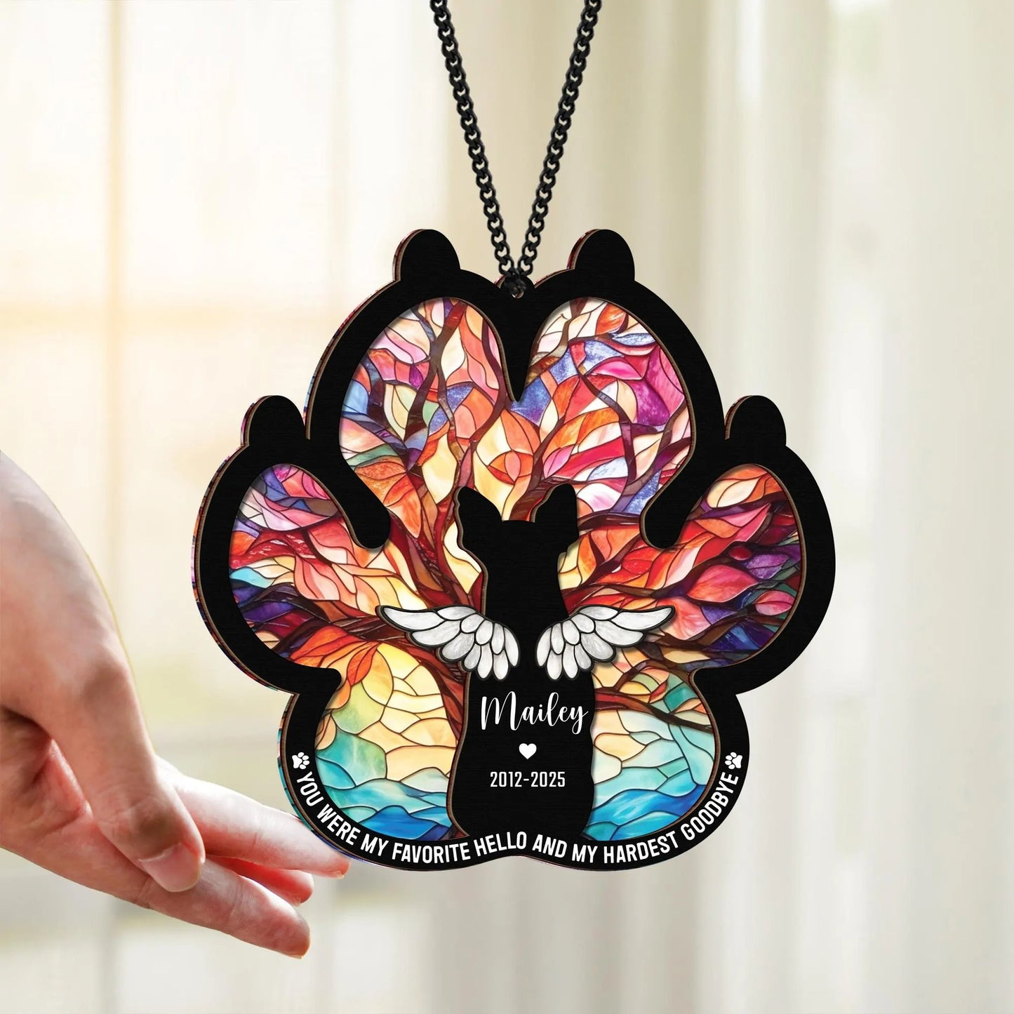 Netecom Personalized Dog Memorial Suncatcher Gift – Custom Pet Loss Ornament, Rainbow Bridge Remembrance Set with Keychain and Sympathy Card