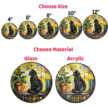 Netecom Black Cat Crystal Stained Glass Suncatcher – Elegant Window Hanging, Unique Cat Lover Gift, Artistic Home Decor, Mother’s Day and Birthday Gift