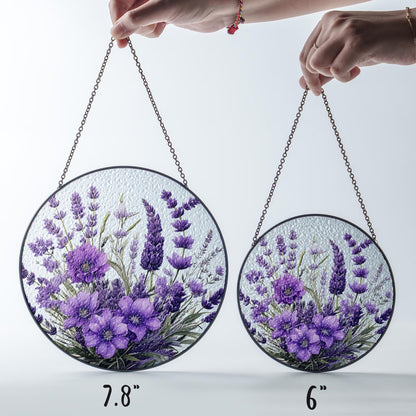 Netecom Violet Flower Stained Glass Suncatcher, Window Hanging Floral Art, Garden Window Decor, Mother’s Day Gift for Mom Grandma