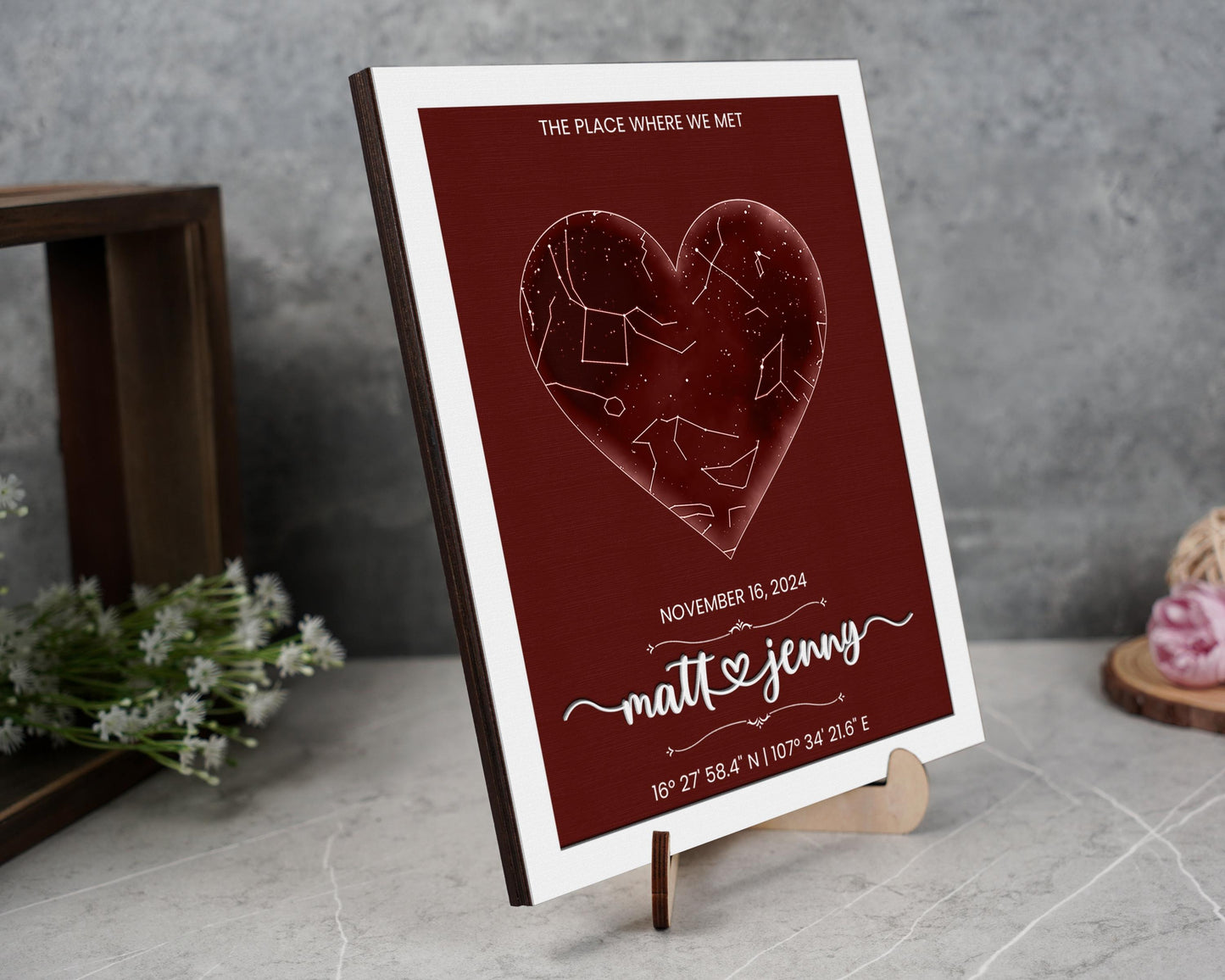 Netecom Personalized Star Map Wooden Frame Custom Constellation Print by Date Night We Met Anniversary Gift Engagement Wedding Keepsake