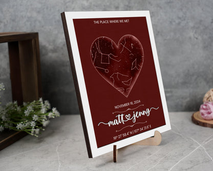 Netecom Personalized Star Map Wooden Frame Custom Constellation Print by Date Night We Met Anniversary Gift Engagement Wedding Keepsake