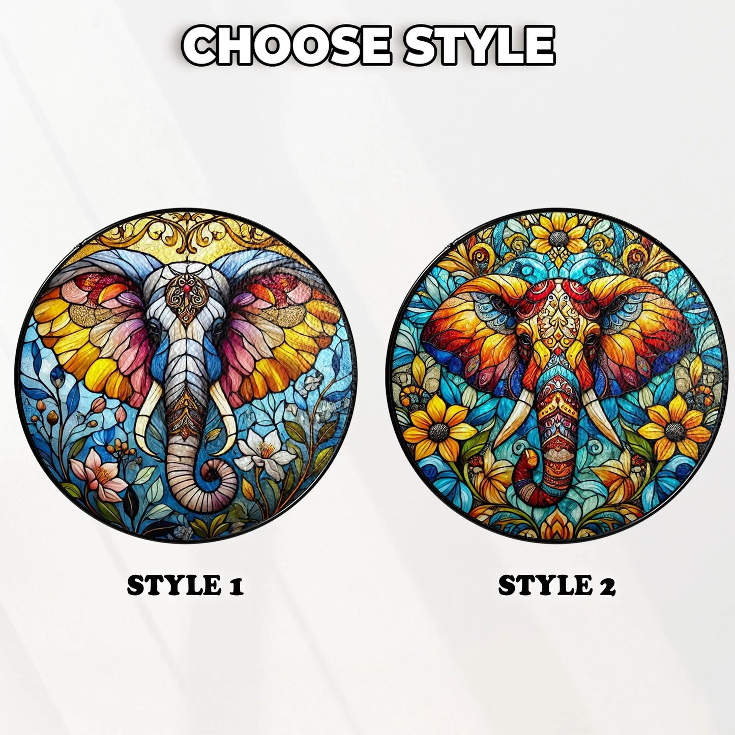 Netecom Elephant Stained Glass Suncatcher – Window Hanging Decor, Elephant Ornament Gift for Elephant Lovers, Nature and Animal Decor for Mom