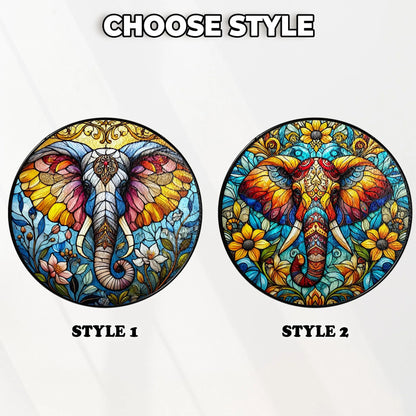 Netecom Elephant Stained Glass Suncatcher – Window Hanging Decor, Elephant Ornament Gift for Elephant Lovers, Nature and Animal Decor for Mom