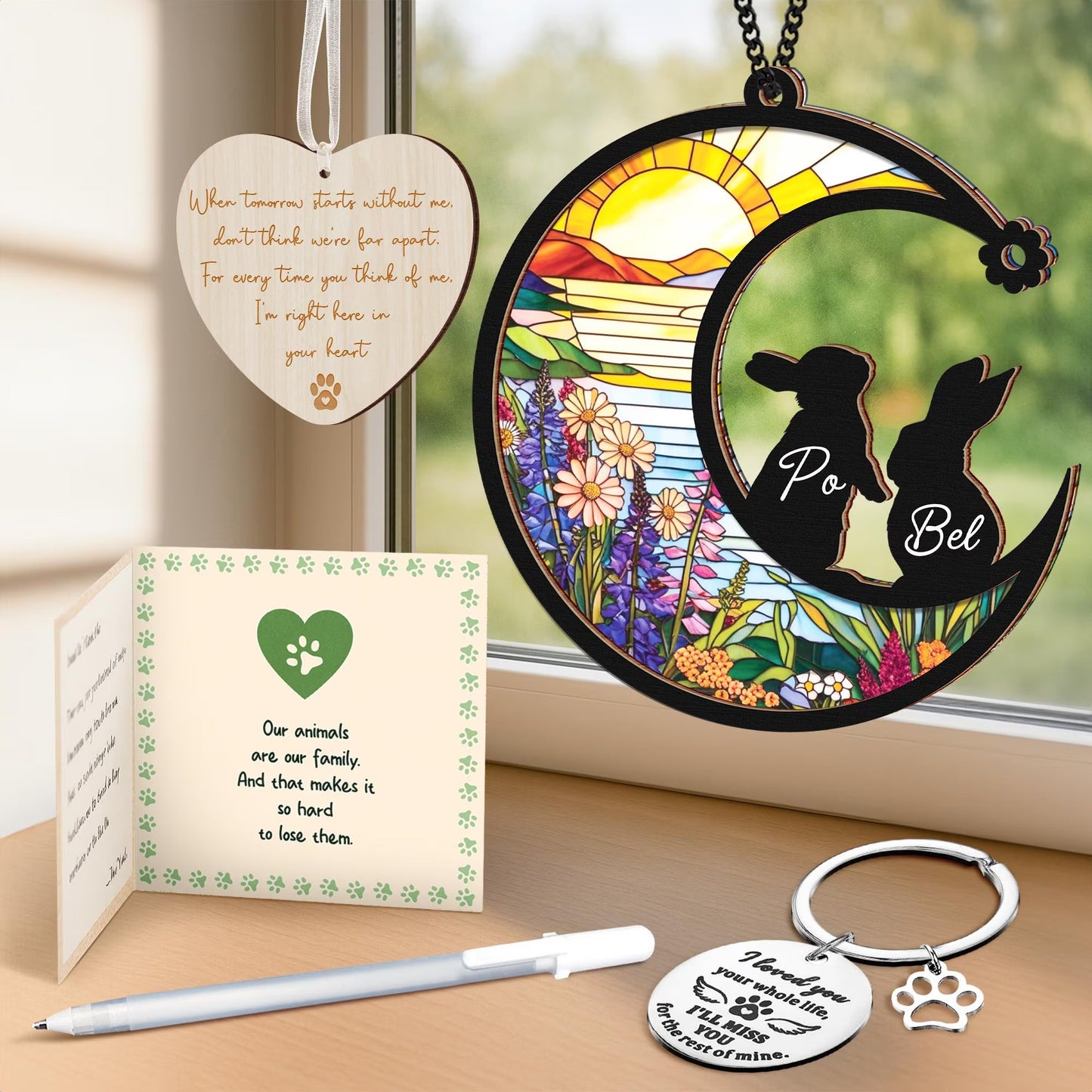 Netecom Rabbit Memorial Suncatcher – Bunny Pet Loss Sympathy Gift, Personalized Pet Memorial Ornament, Remembrance Gift, Window Hanging for Pet Lovers