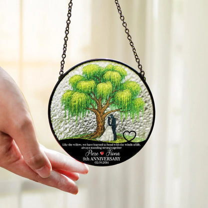 Netecom 9th Anniversary Willow Stained Glass Suncatcher – Personalized Willow Tree Gift, Romantic Keepsake for Couple, Love Anniversary Ornament