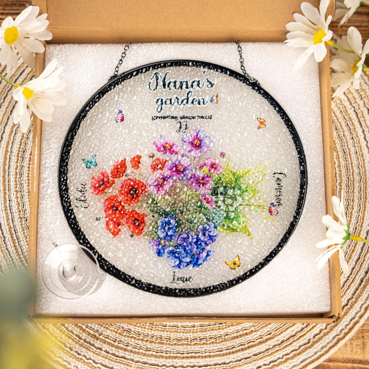 Netecom Personalized Birth Flowers Stained Glass Suncatcher – Custom Grandma’s Garden Gift, Floral Gift for Mom Grandma from Grandkids