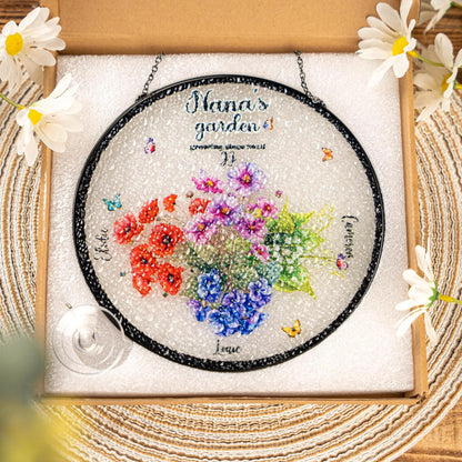 Netecom Personalized Birth Flowers Stained Glass Suncatcher – Custom Grandma’s Garden Gift, Floral Gift for Mom Grandma from Grandkids